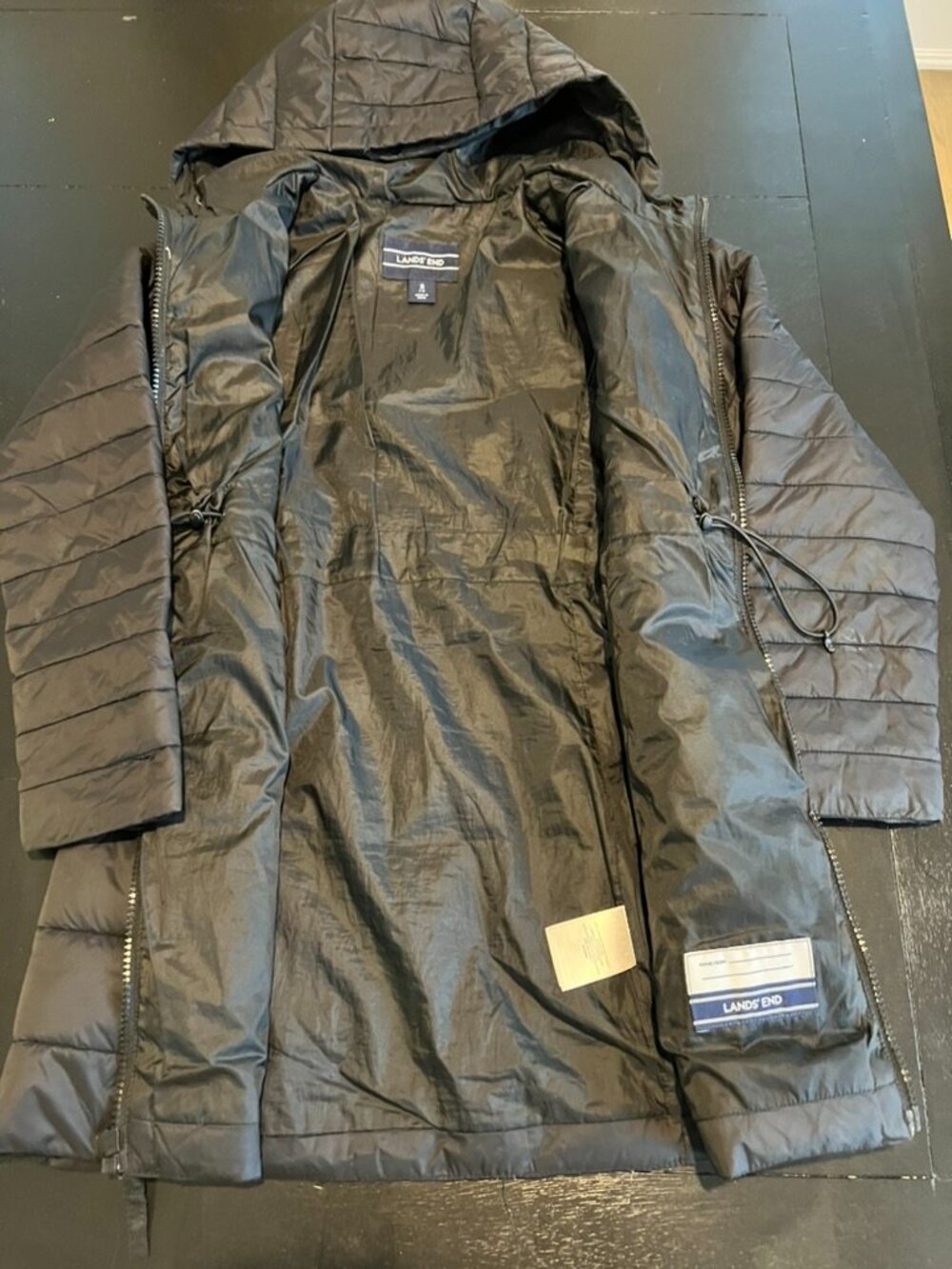 Lands' End Girl's Lightweight Hooded Puffer Coat, Green, Girls' Size S 7/8 - Picture 3 of 7